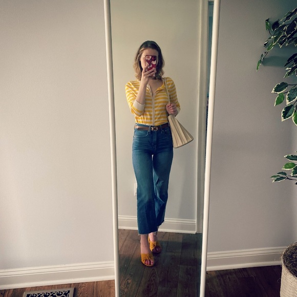 H&M button up yellow striped cardigan - Picture 3 of 9